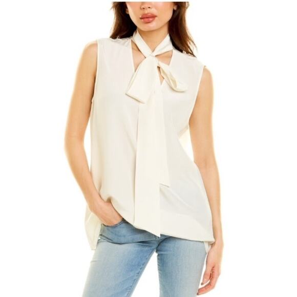 St. John Bow-tie Silk Sleeveless Blouse Shirt Top Quiet Luxury Designer LARGE - Picture 12 of 12